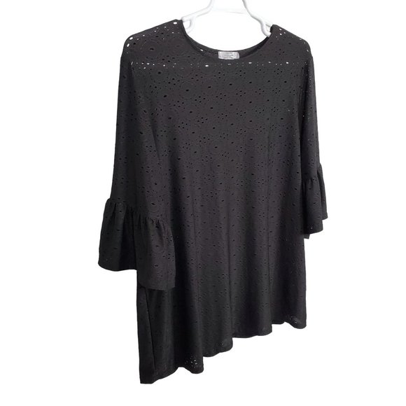 Shannon Ford Tops - Shannon Ford Size 3X Top Peek-A-Boo Eyelet Liquid Jersey Knit Ruffle Sleeves